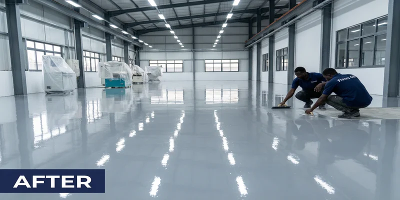 Combined polished concrete and epoxy system in a corporate factory in Tema, Ghana