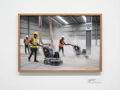 Floors GH team operating diamond grinders in a warehouse in Takoradi, Ghana