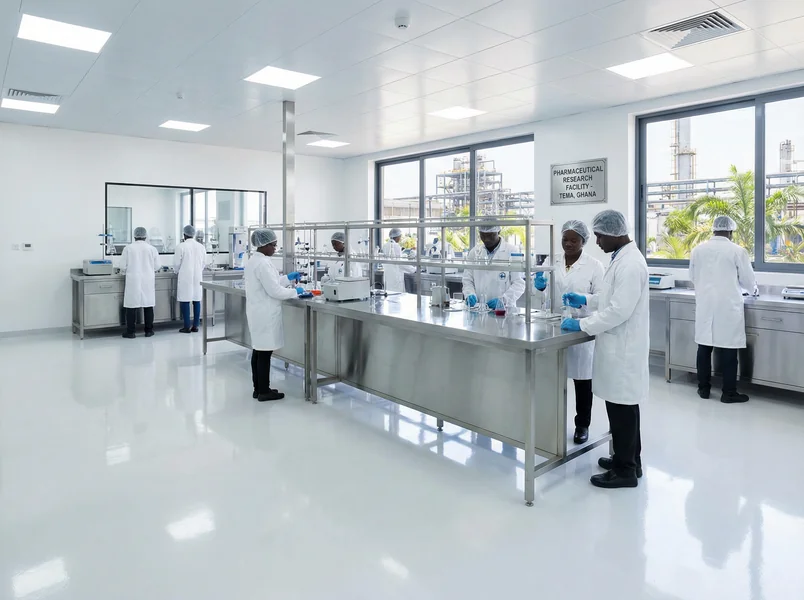 Chemical-resistant epoxy flooring in a pharmaceutical lab in Tema, Ghana