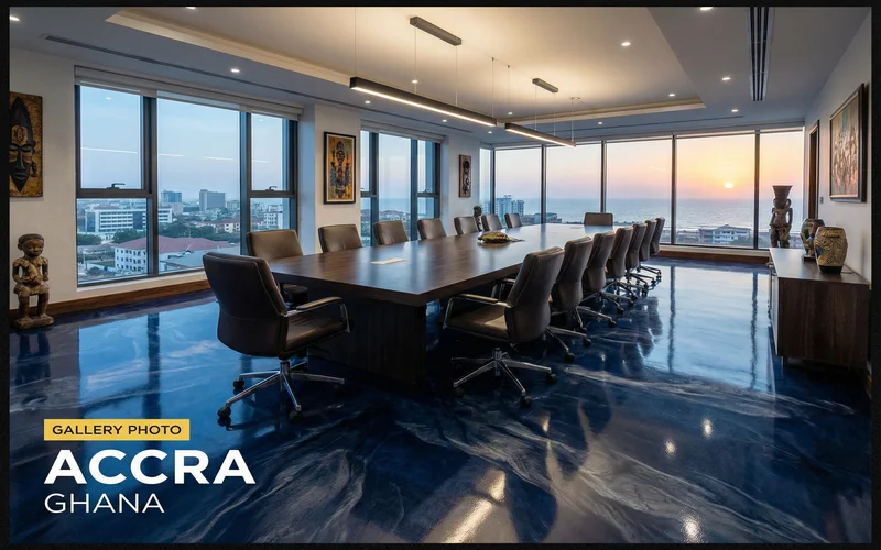 Metallic epoxy flooring in a premium corporate boardroom in Accra, Ghana