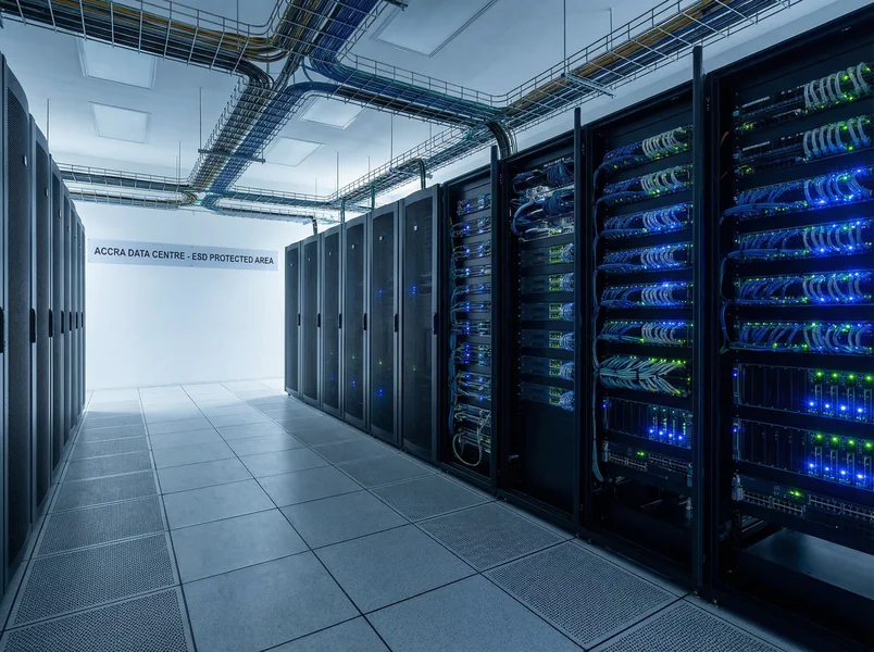 ESD-compliant flooring in a server room in Ghana