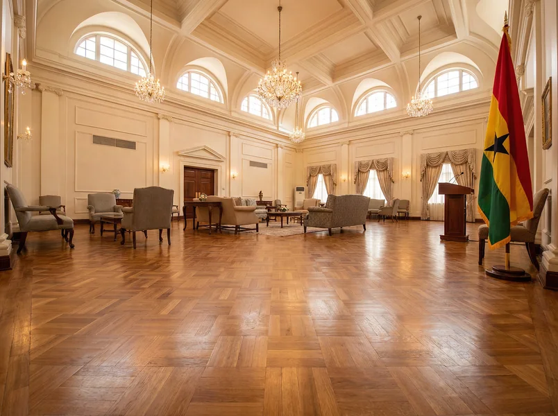 Herringbone parquet flooring in a diplomatic boardroom in Accra, Ghana