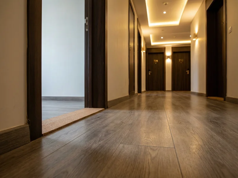 Acoustic LVT flooring in a luxury hotel corridor in Accra, Ghana
