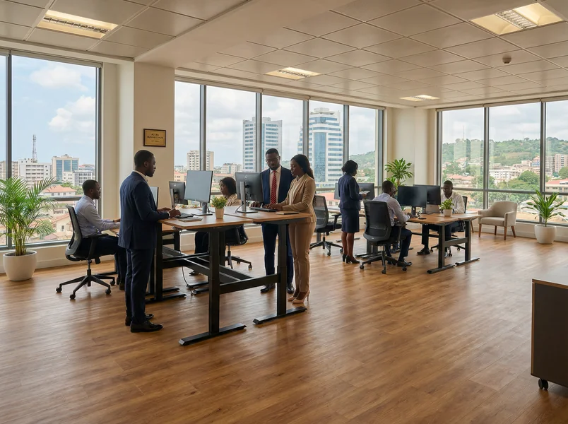 Commercial-grade LVT in a modern corporate office in Accra, Ghana