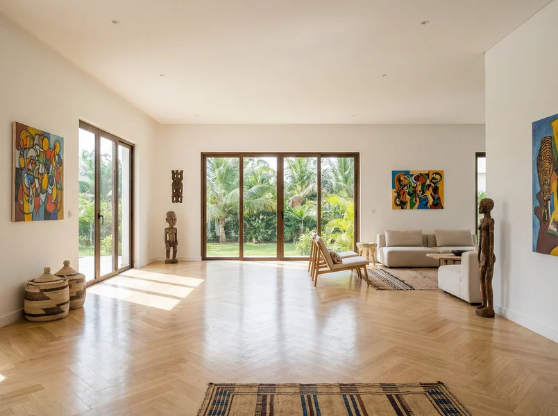 Herringbone parquet flooring in a luxury villa in East Legon, Ghana