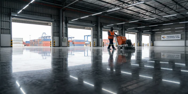 Polished concrete in a warehouse in Takoradi, Ghana